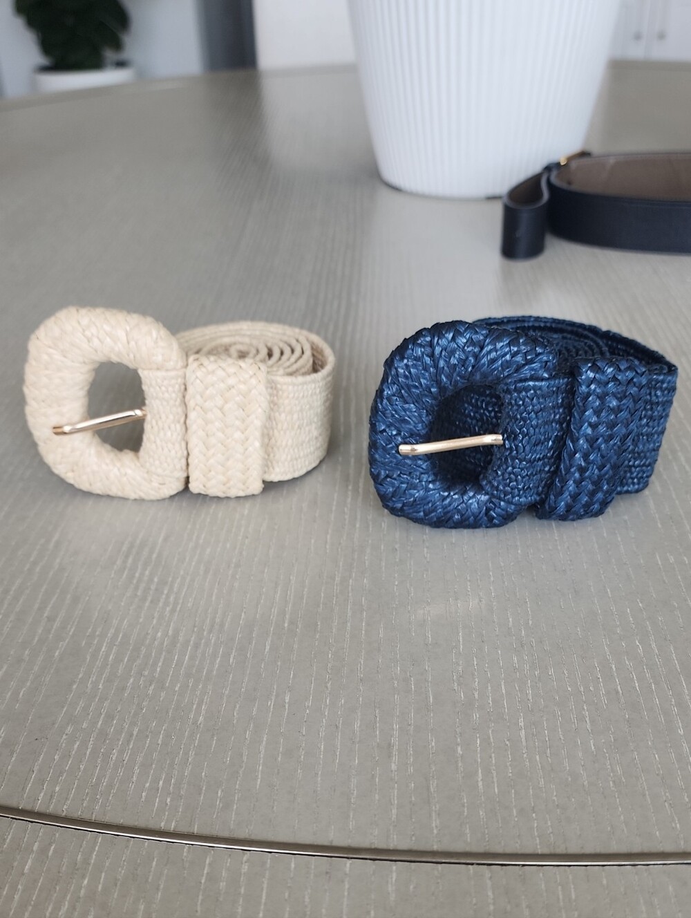 Lane Bryant Navy and Cream Woven Round-Buckle Belts 41"